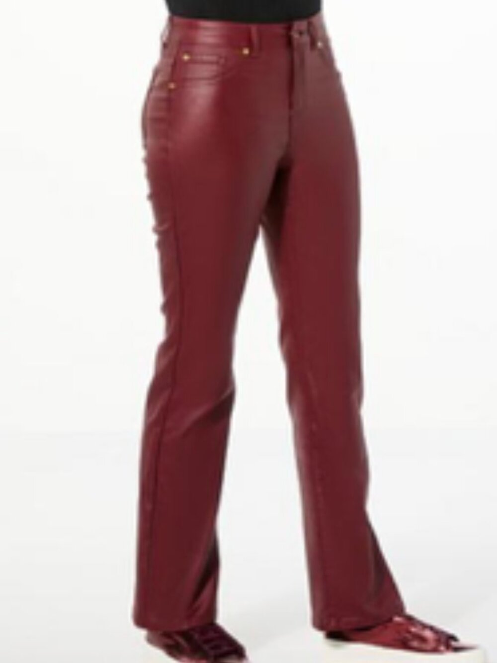 IMAN Global Chic Burgundy Coated Faux Leather Stretch Straight Jean Sz 8 Tall